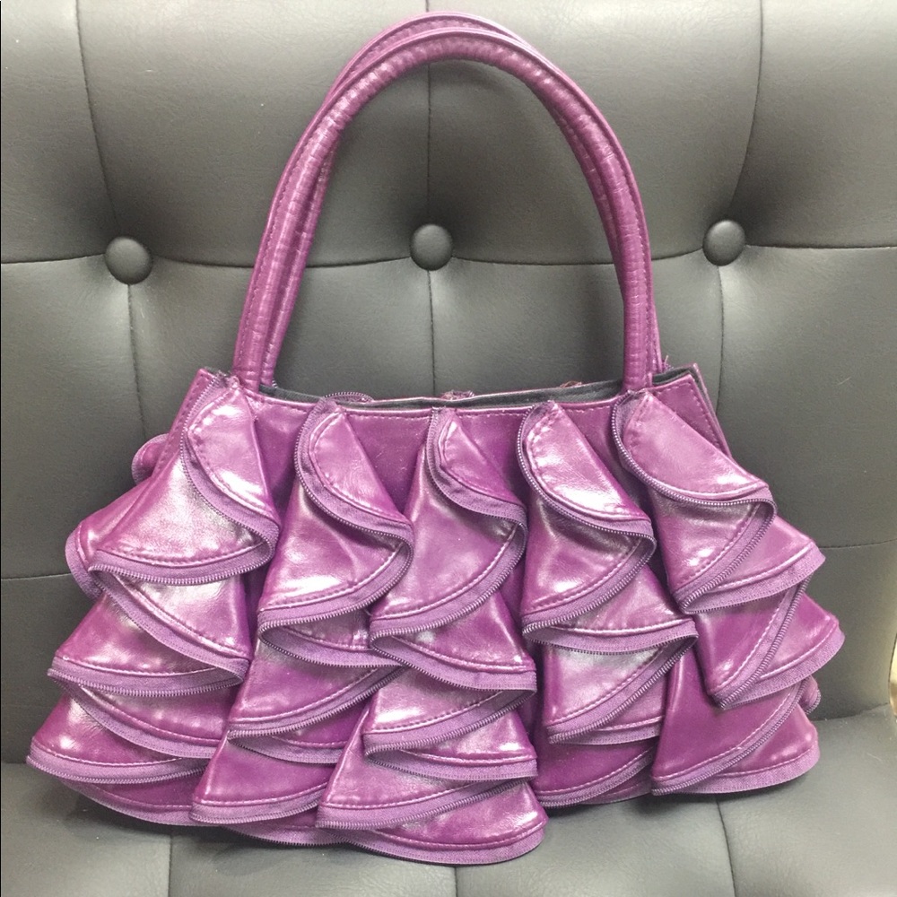 Aldo Purple Faux Leather Ruffled Zipper Bag